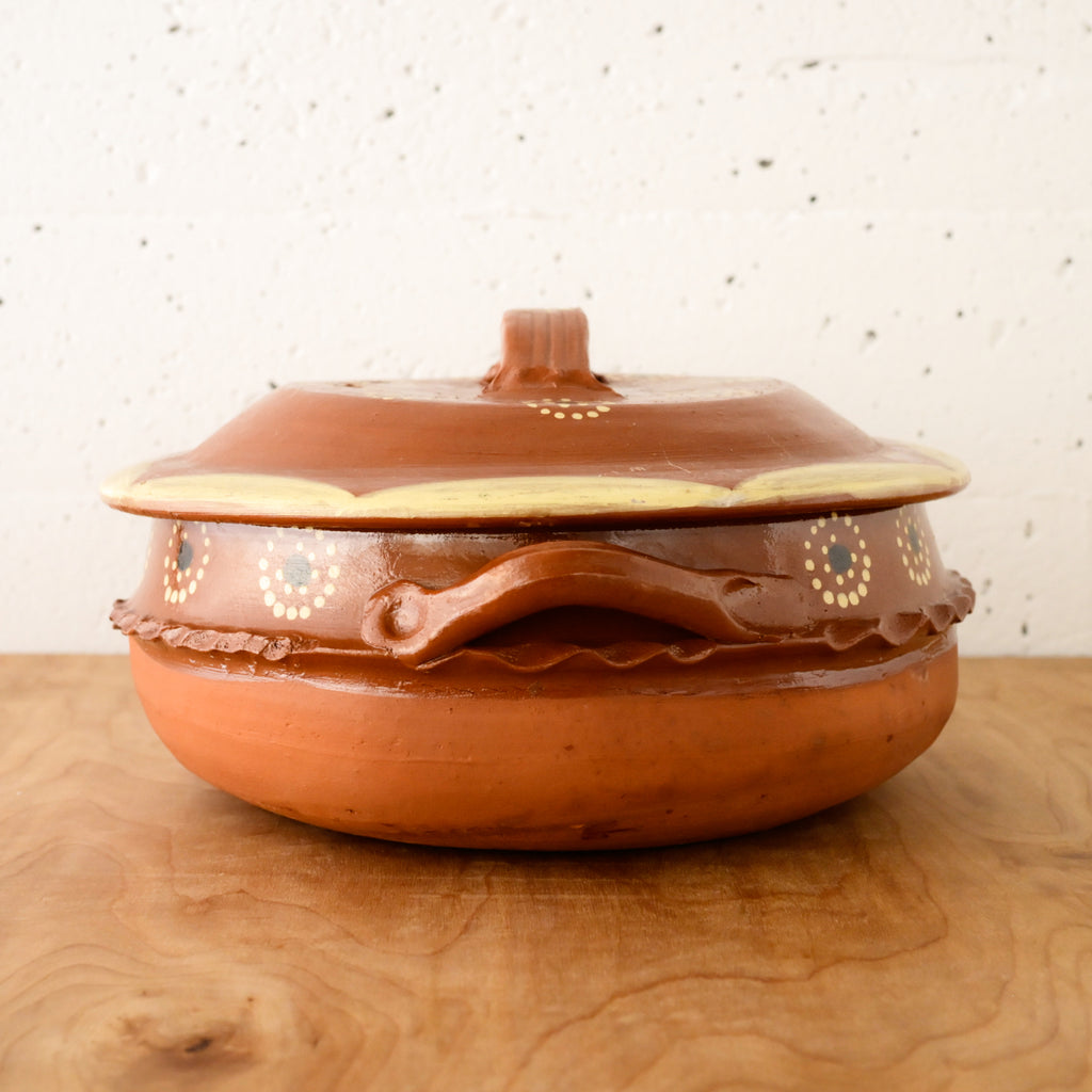 Vintage Handmade 13" Claypot Serving Pot Red Brown