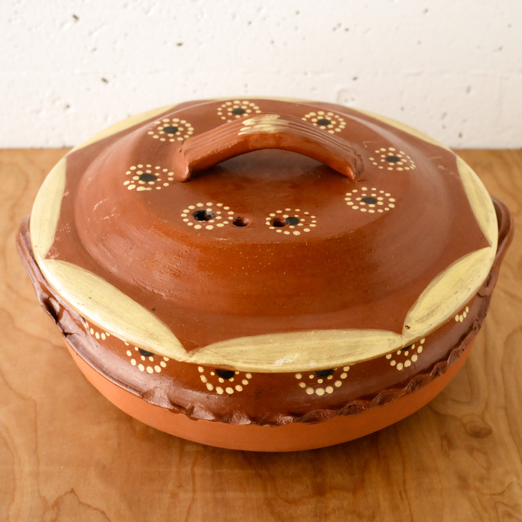 Vintage Handmade 13" Claypot Serving Pot Red Brown
