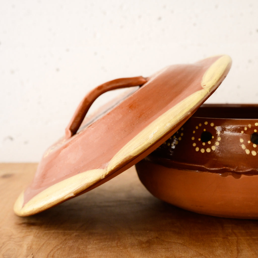 Vintage Handmade 13" Claypot Serving Pot Red Brown