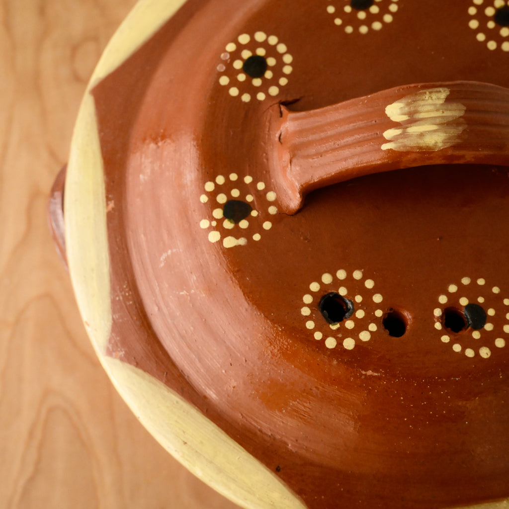 Vintage Handmade 13" Claypot Serving Pot Red Brown