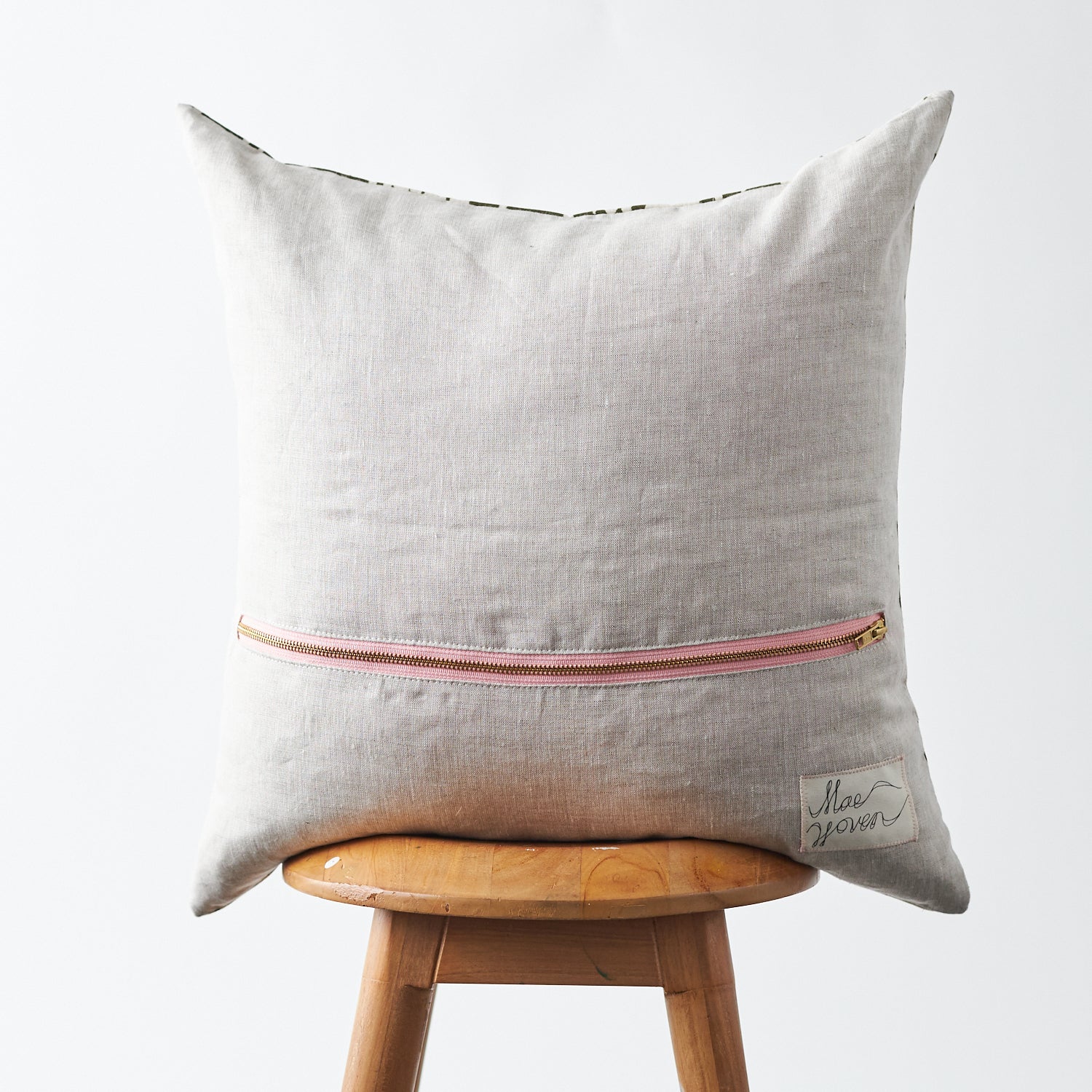 Handmade Floral Printed Pillow Green and Natural 20"x20"
