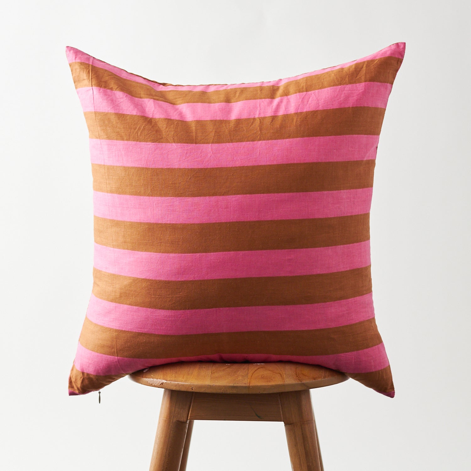 Cotton Horizontal Stripe Pillow Cover Pink & Brown 20"x20"
