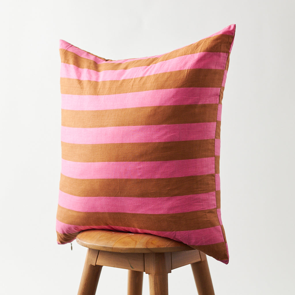 Cotton Horizontal Stripe Pillow Cover Pink & Brown 20"x20"
