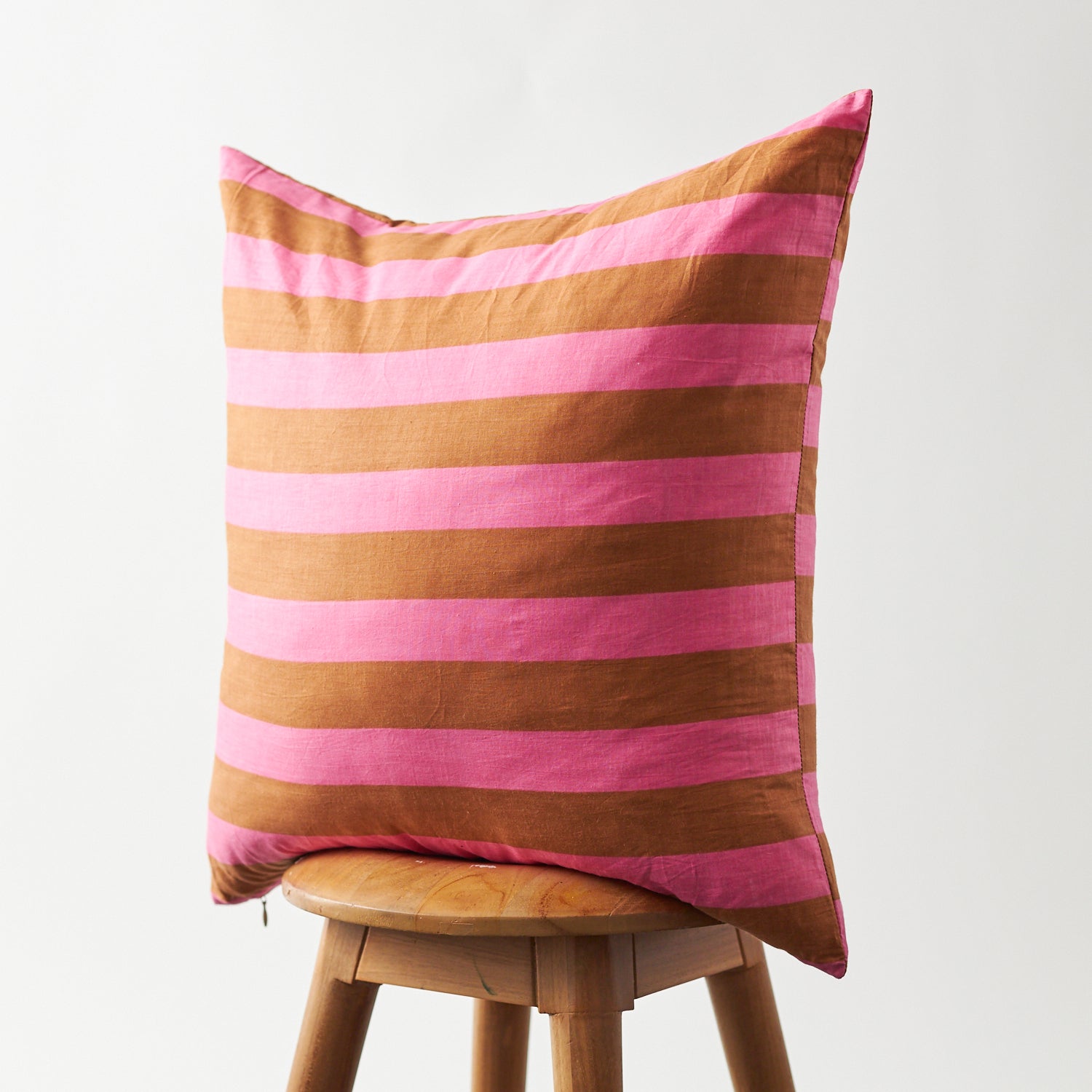 Cotton Horizontal Stripe Pillow Cover Pink & Brown 20"x20"