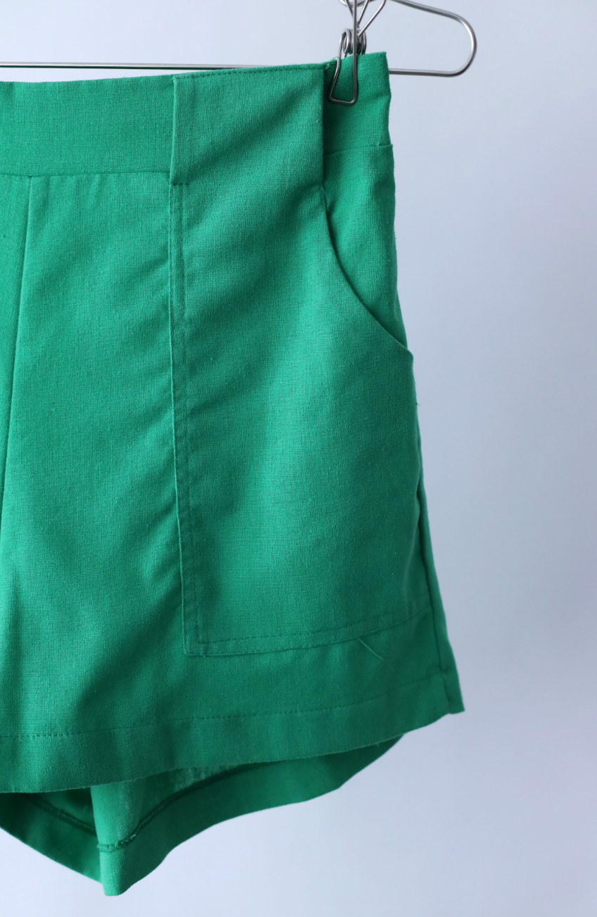 Women's Green Vintage Elastic Shorts