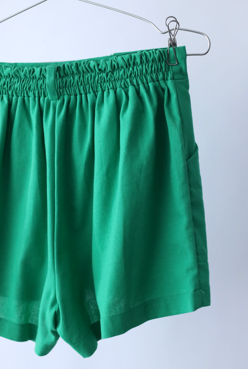 Women's Green Vintage Elastic Shorts