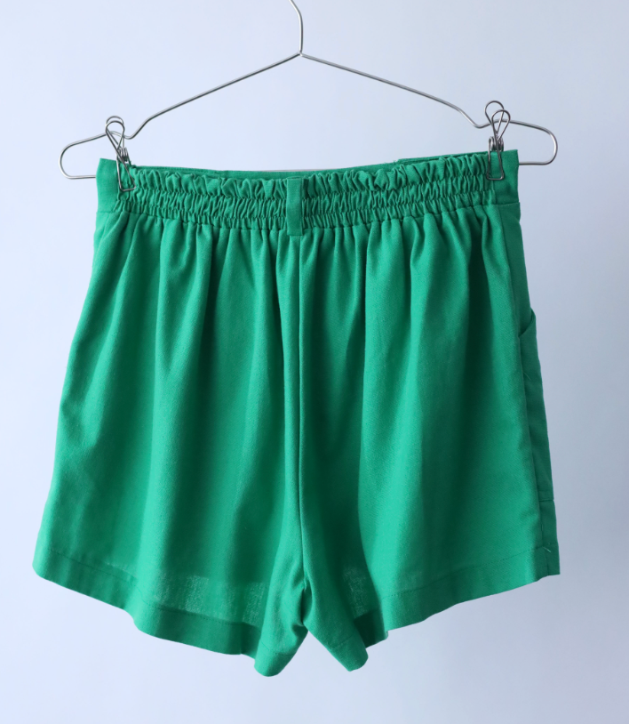 Women's Green Vintage Elastic Shorts