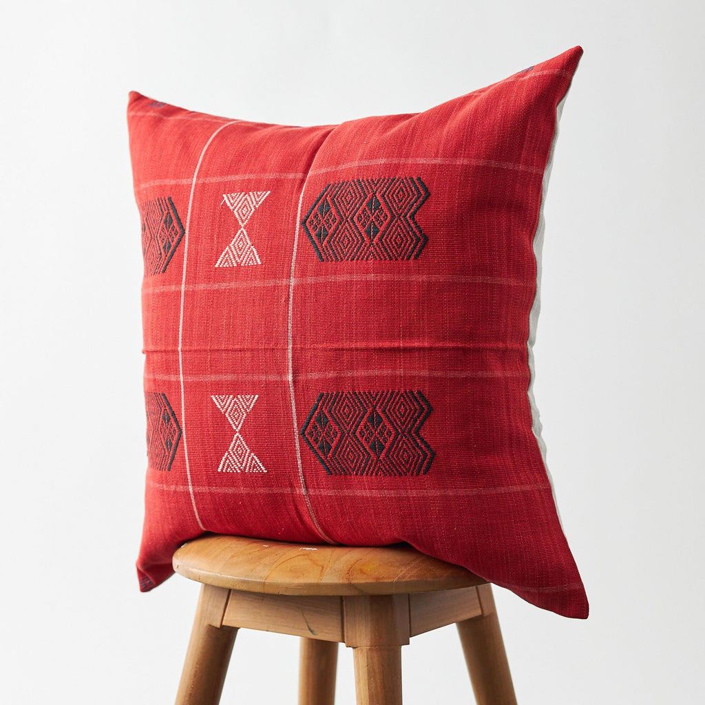 Handwoven Naga Hmong Red Pillow Cover 20"x20"