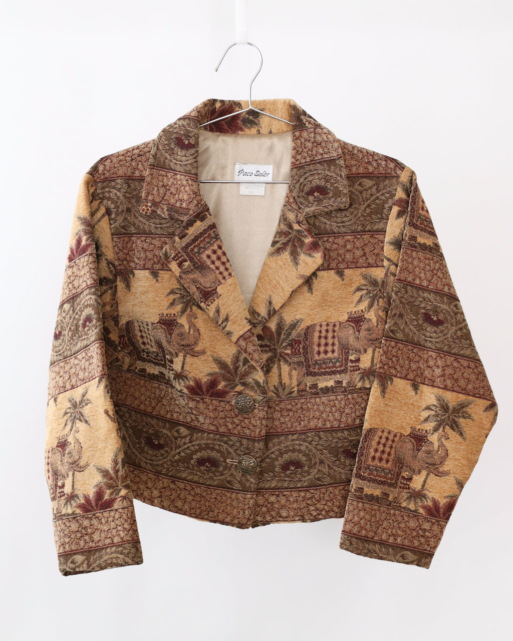 Women's Paco Soler Tapestry Elephant Multi Tan & Brown Blazer S/M