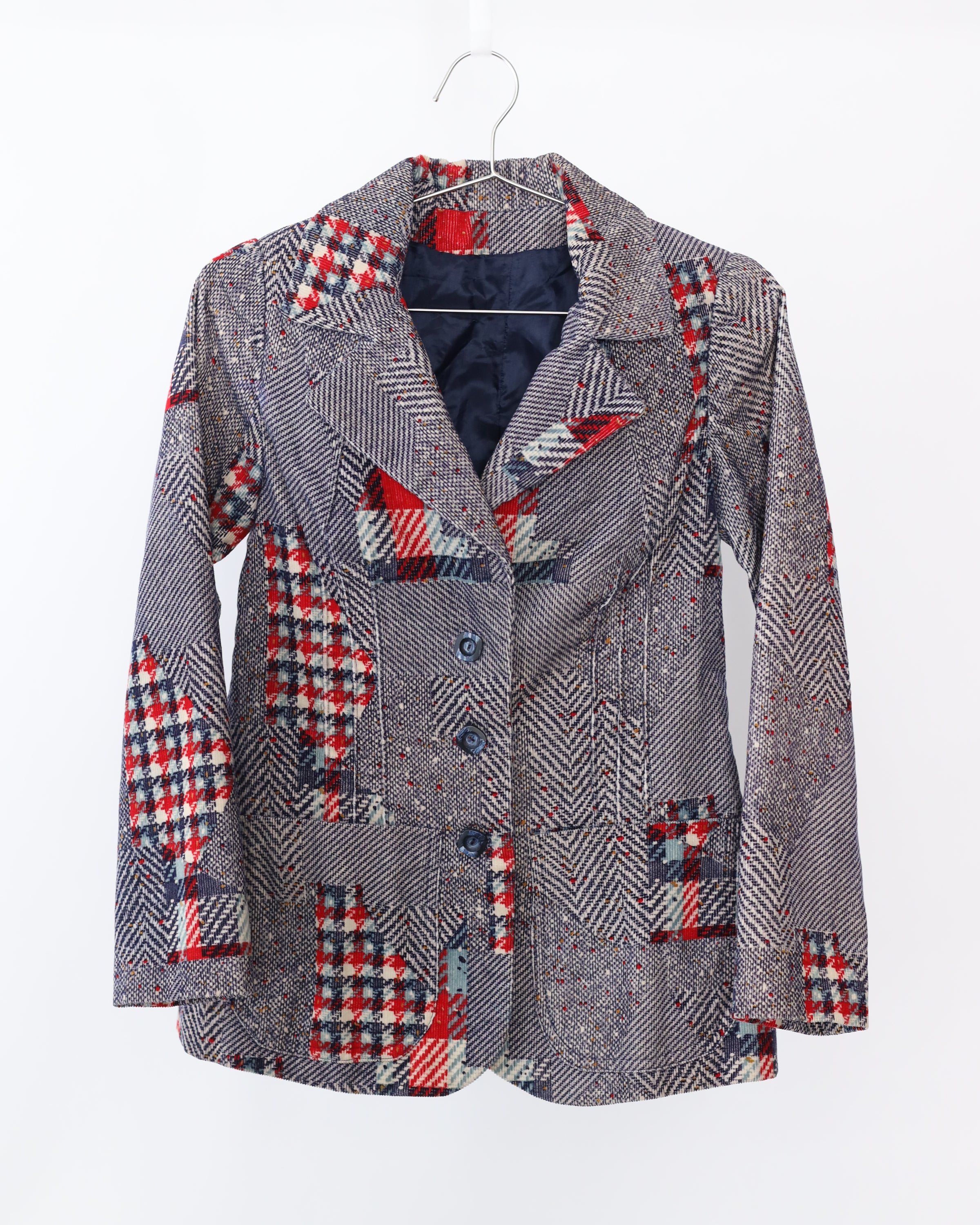 Women's Patchwork Multi Blue White Red Blazer Size XS