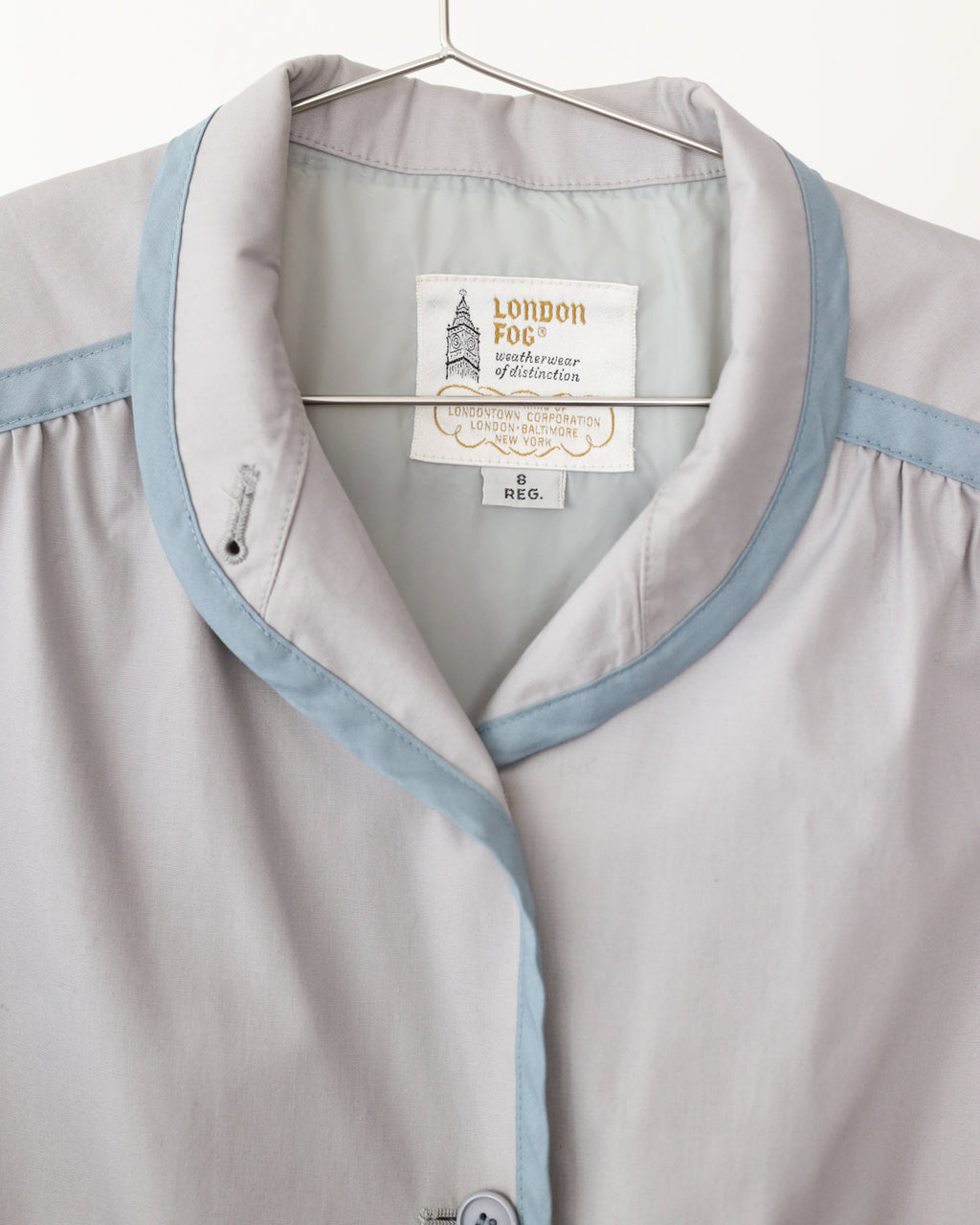 Women's London Fog Light Gray Blue Piping Top Coat Size 8