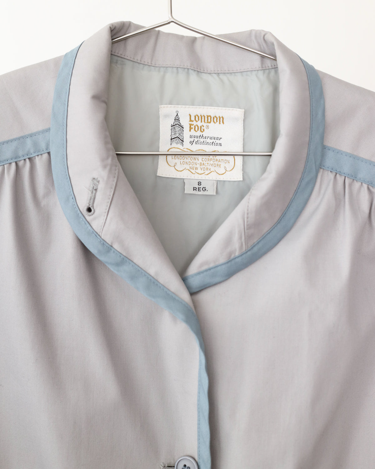 Women's London Fog Light Gray Blue Piping Top Coat Size 8