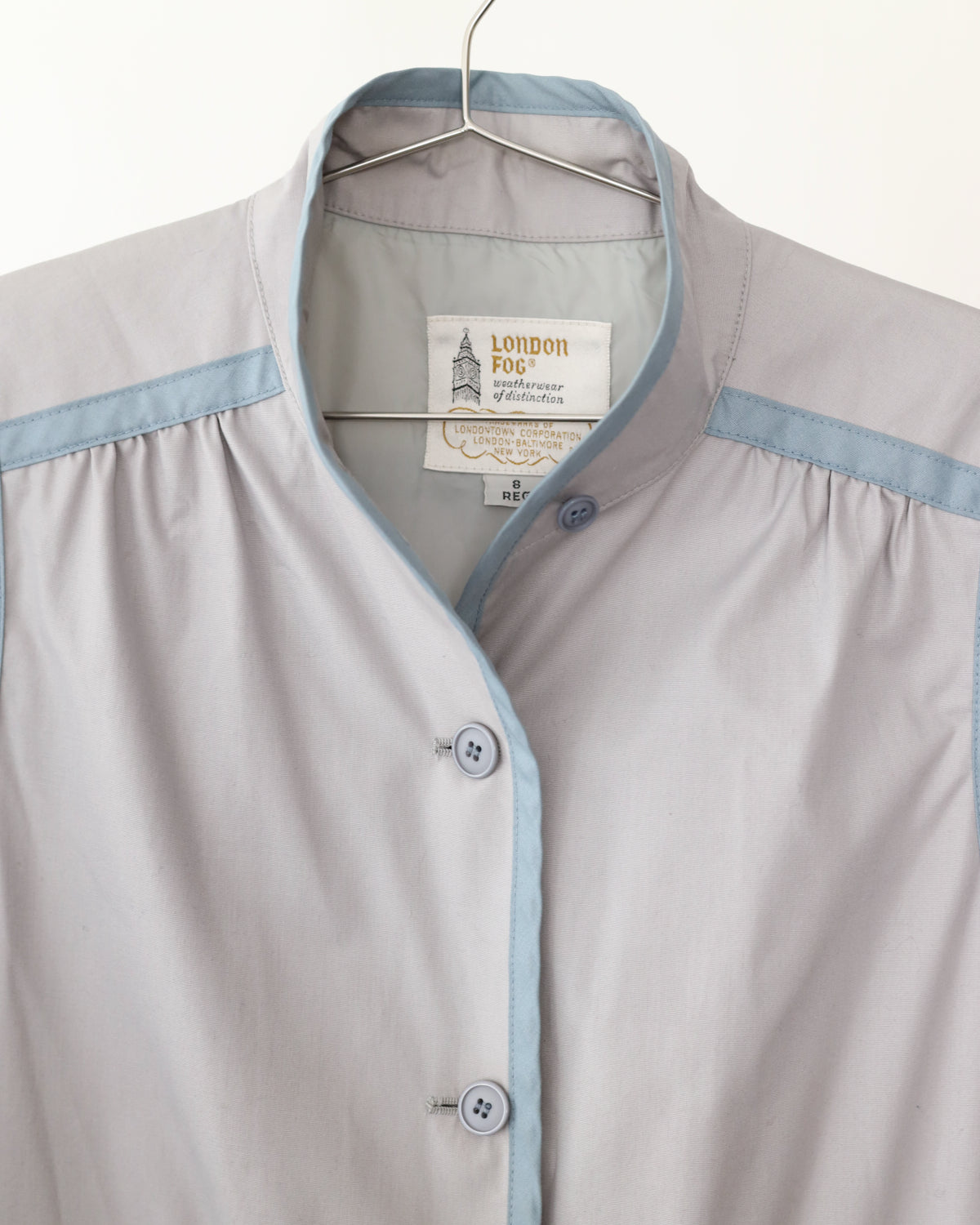 Women's London Fog Light Gray Blue Piping Top Coat Size 8