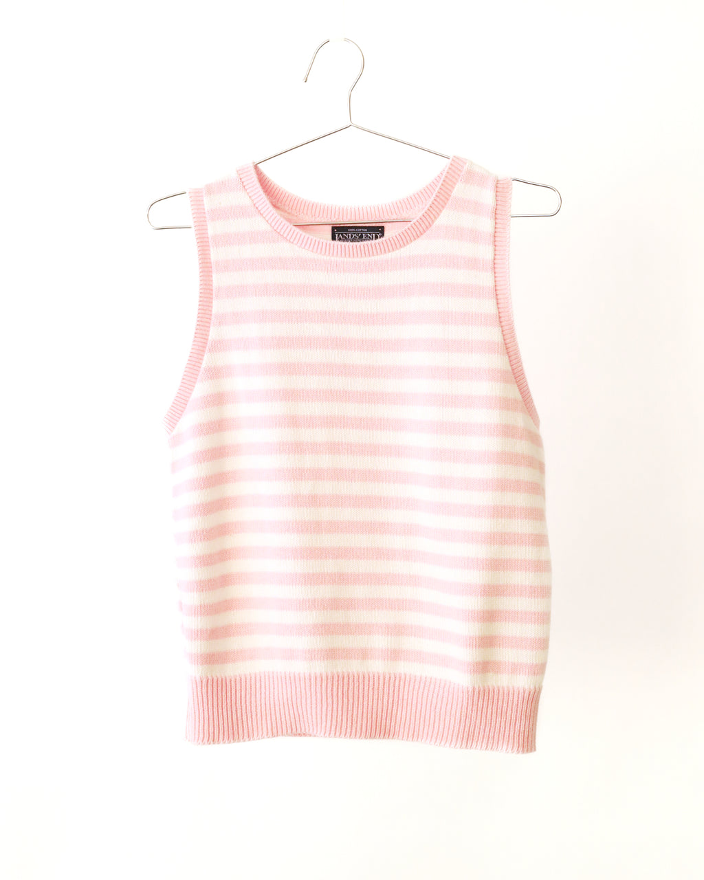 Women's Lands End Pink White Strip Knit Tank Size M