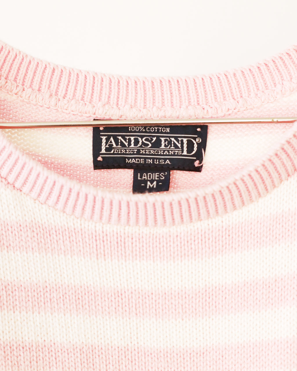 Women's Lands End Pink White Strip Knit Tank Size M