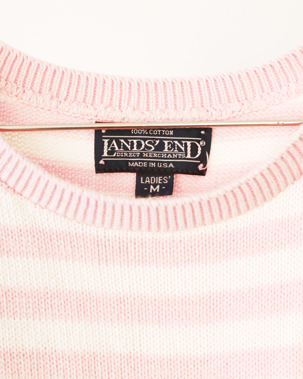 Women's Lands End Pink White Strip Knit Tank Size M