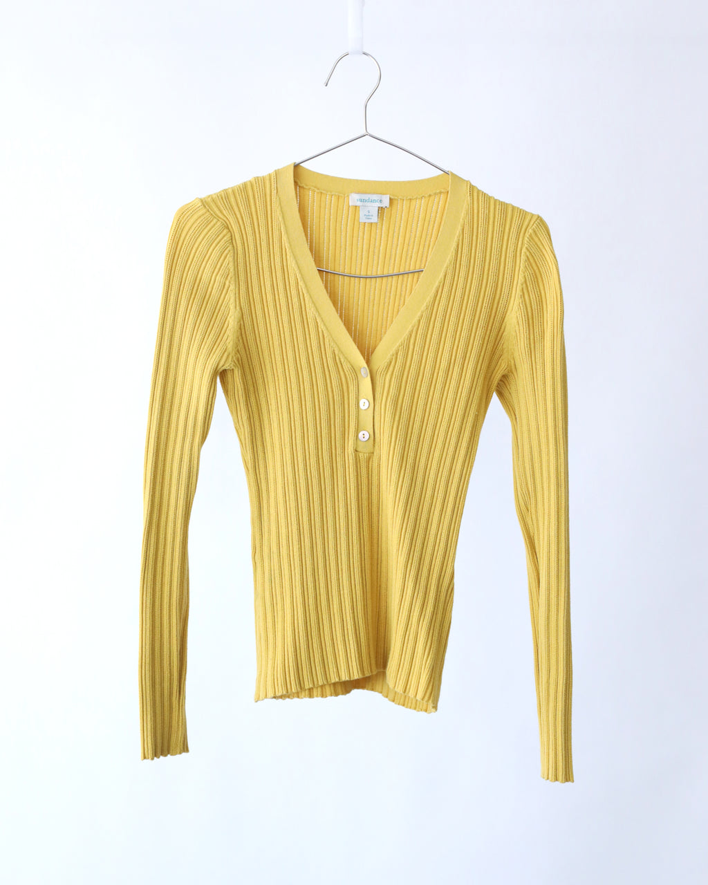 Women's Sundance Ribbed Long Sleeve V-Neck Button Top Size S