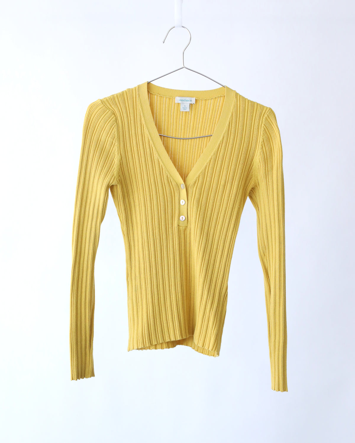 Women's Sundance Ribbed Long Sleeve V-Neck Button Top Size S