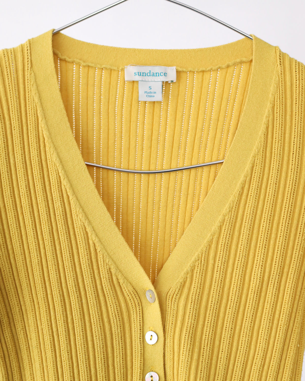 Women's Sundance Ribbed Long Sleeve V-Neck Button Top Size S
