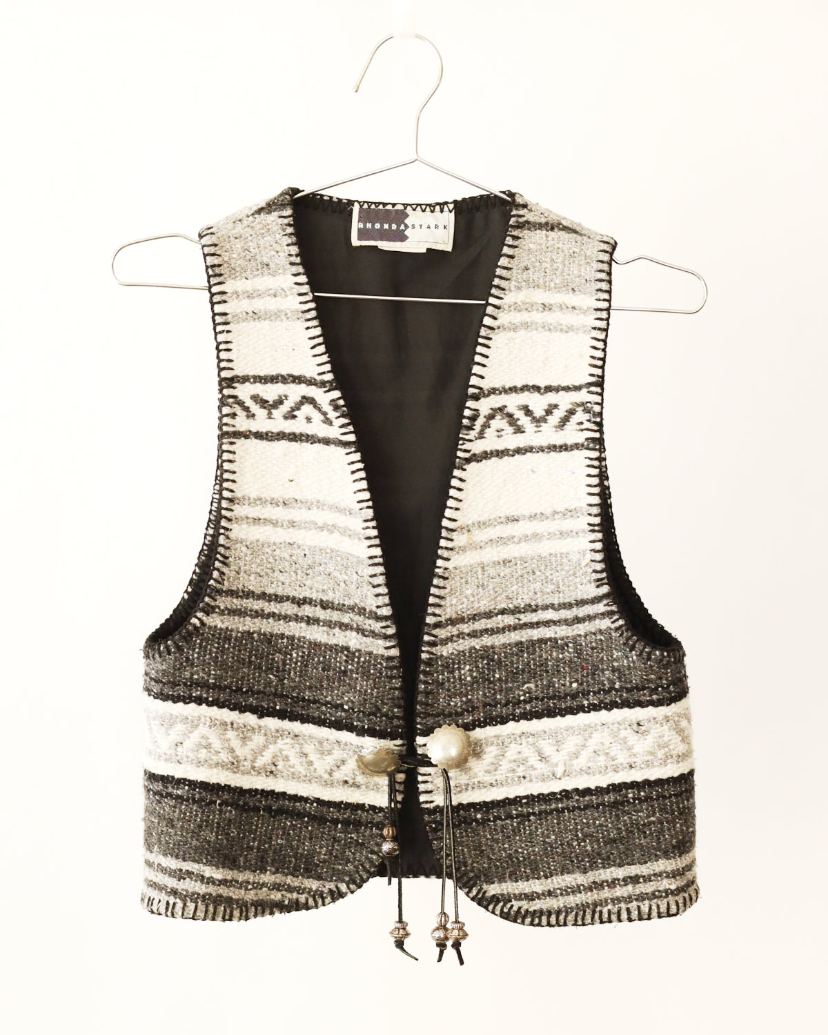 Women's Rhonda Stark Black Gray White Blanket Weave Vest Size S