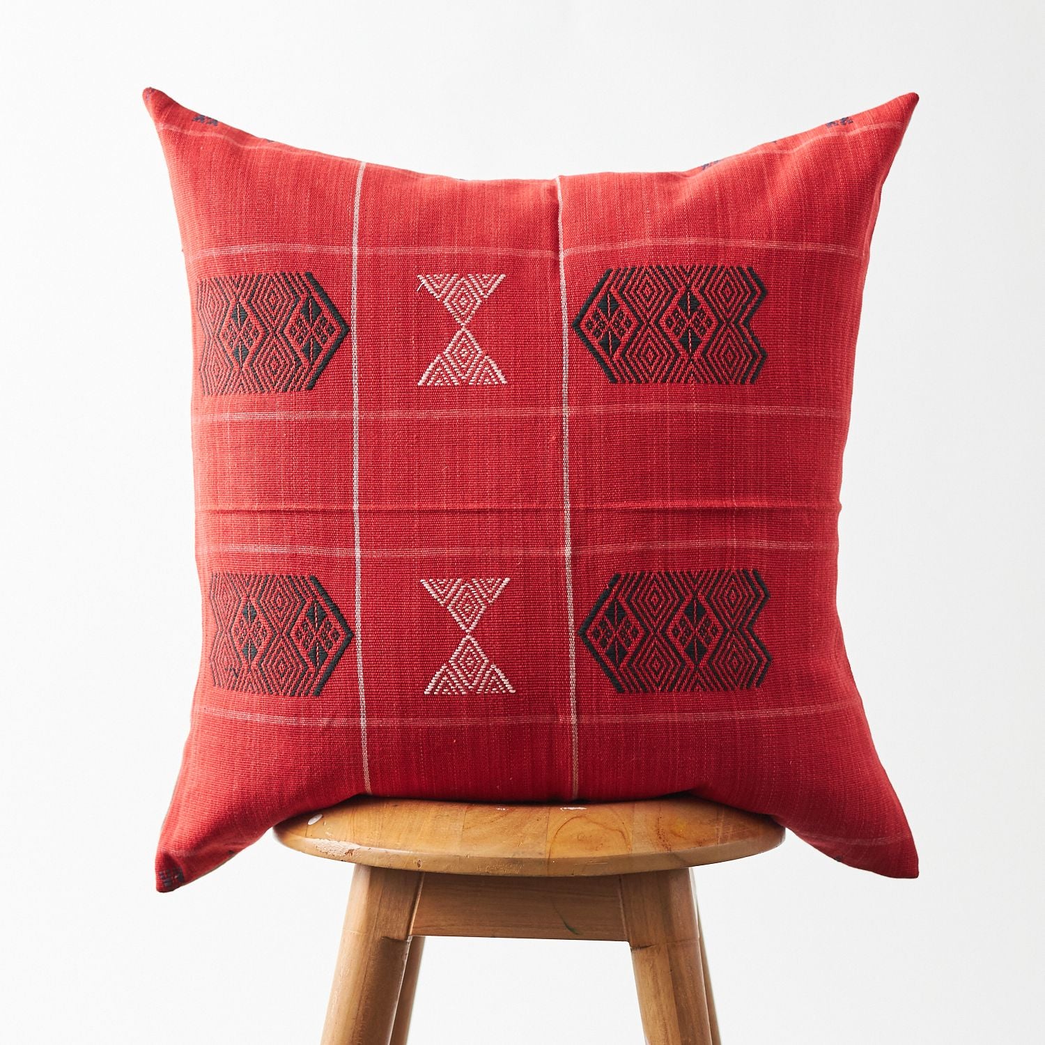 Handwoven Naga Hmong Red Pillow Cover 20"x20"