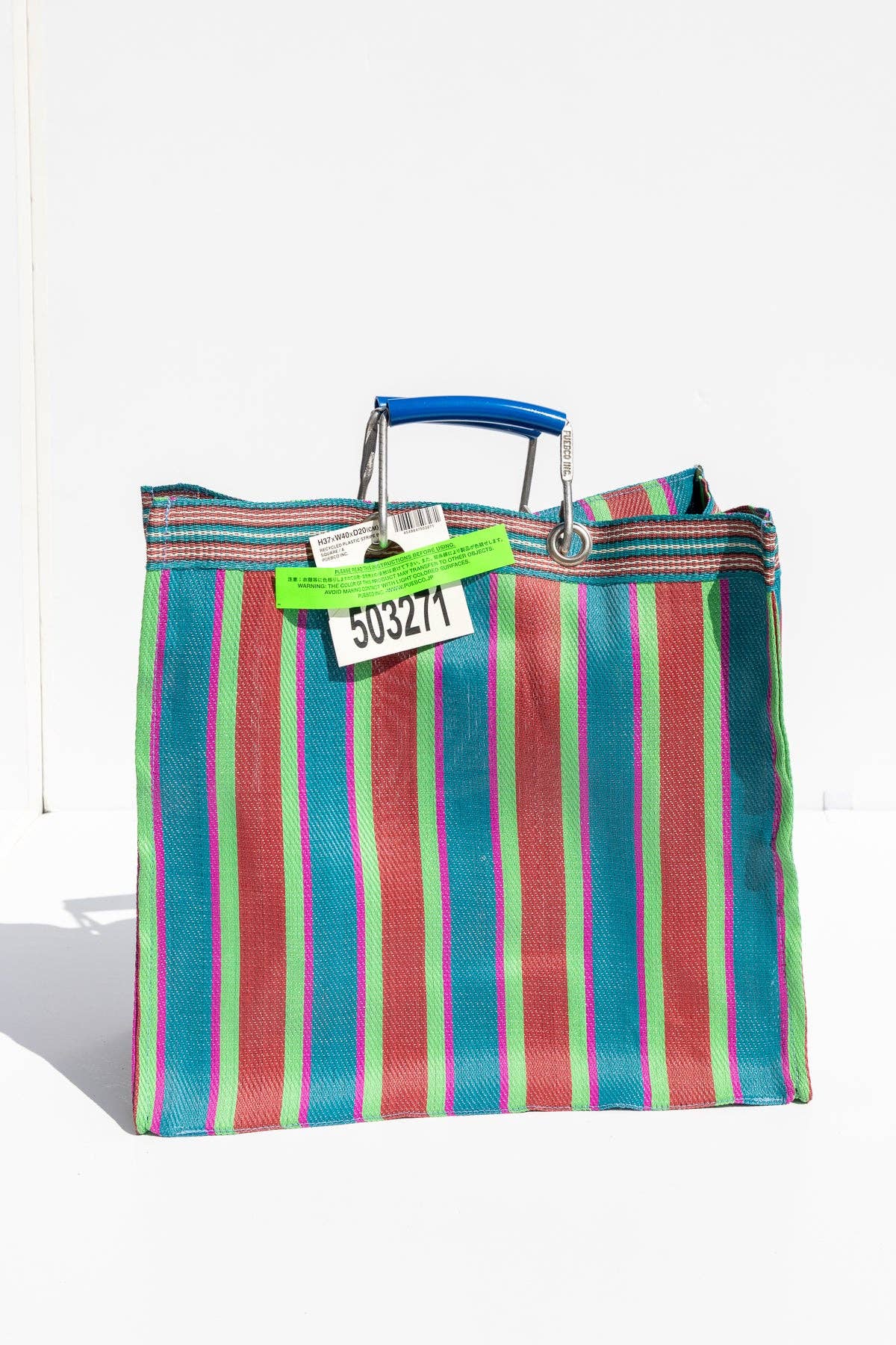 Puebco Recycled Plastic Stripe Tote Bag - Green & Red