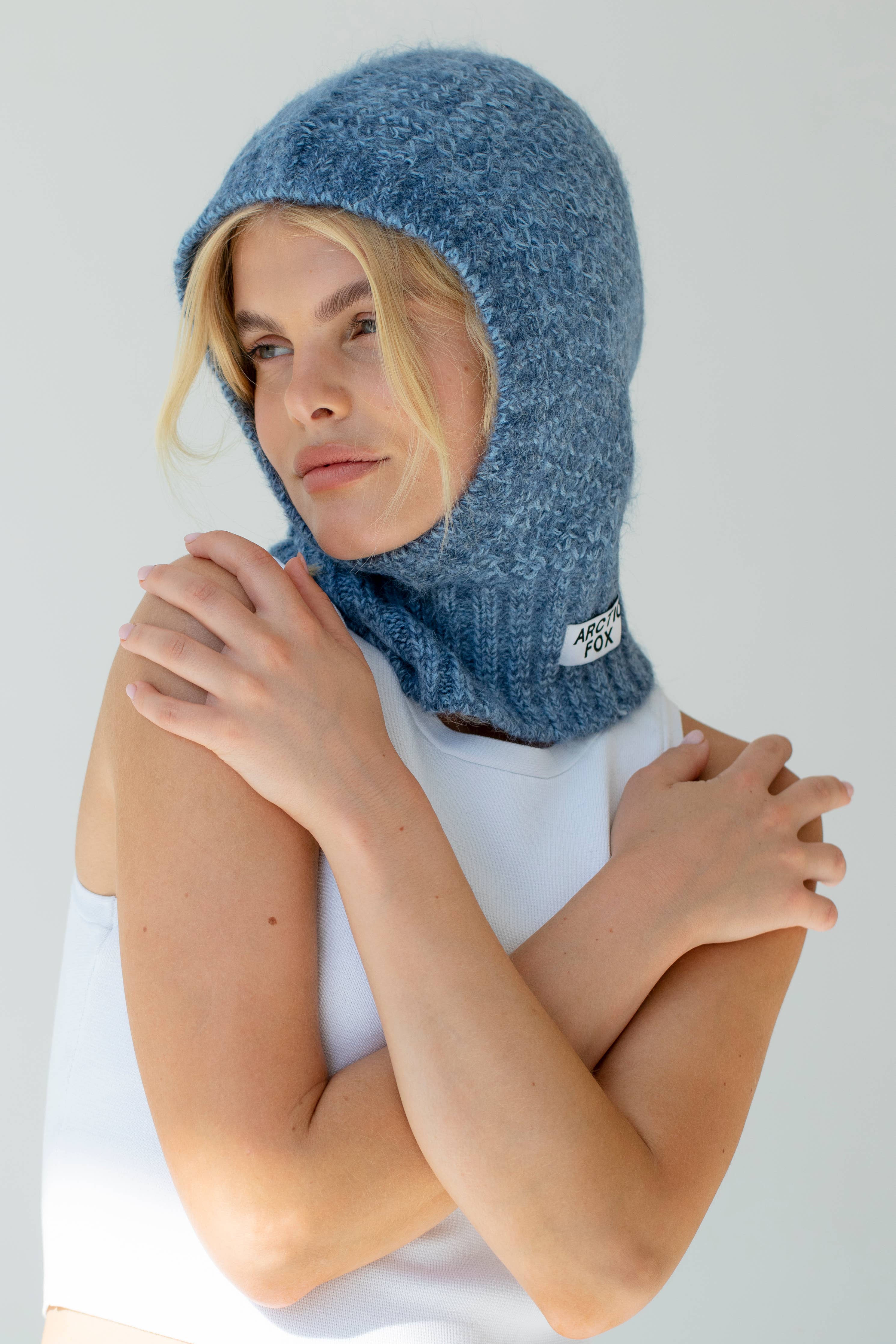 Alpaca Balaclava Fitted Hood - Glacier Blue – Mae Woven