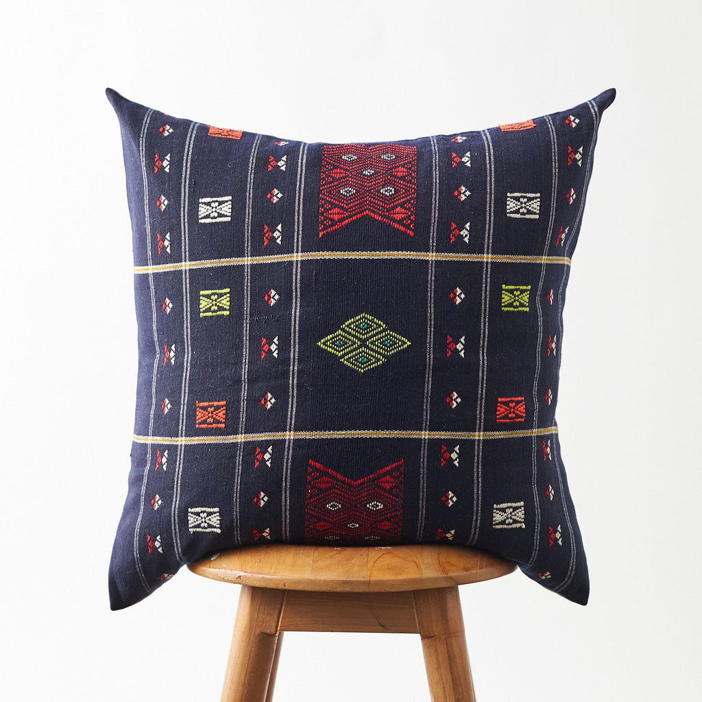 Handwoven Naga Hmong Navy Pillow Cover 20"x20"