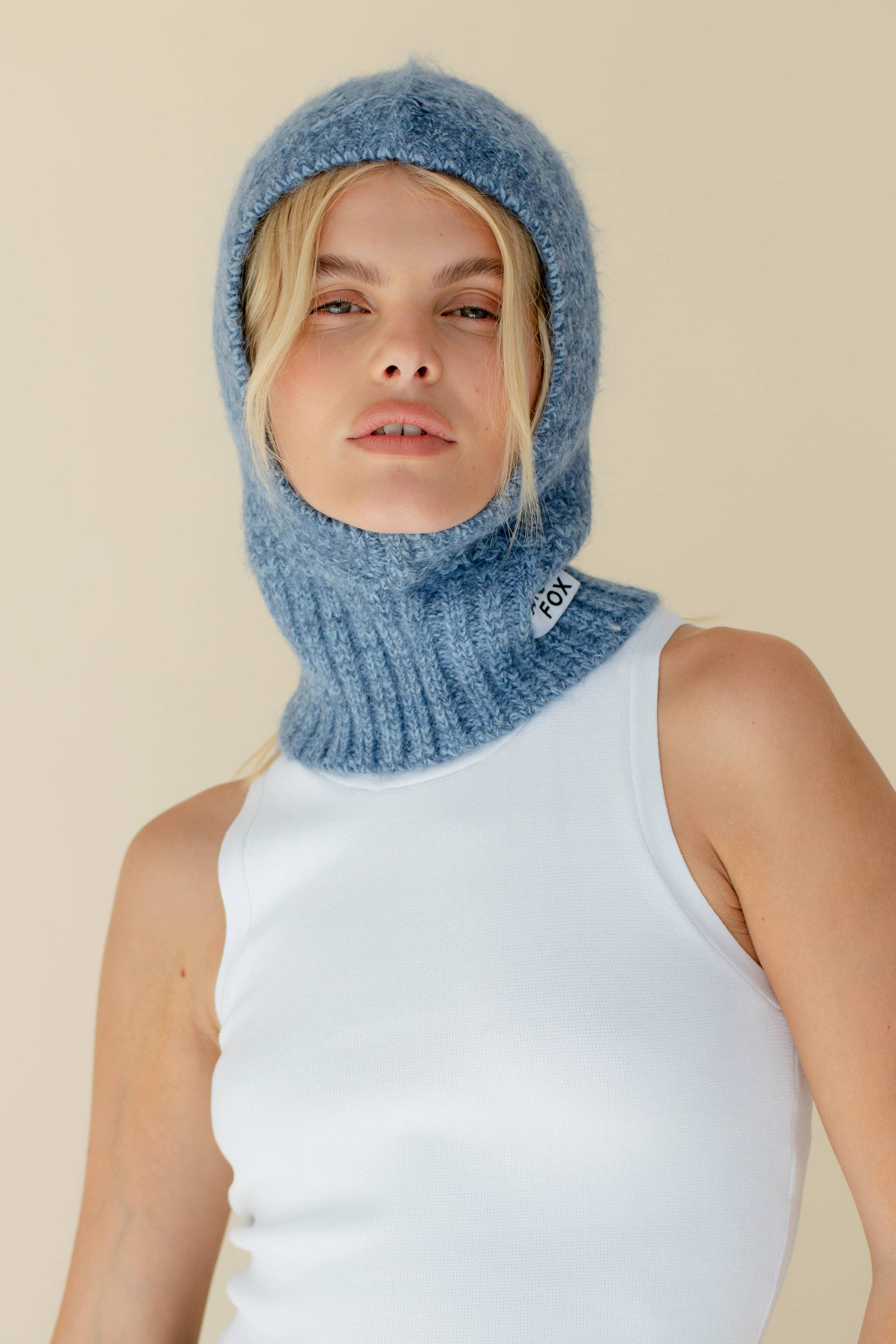 Alpaca Balaclava Fitted Hood - Glacier Blue – Mae Woven