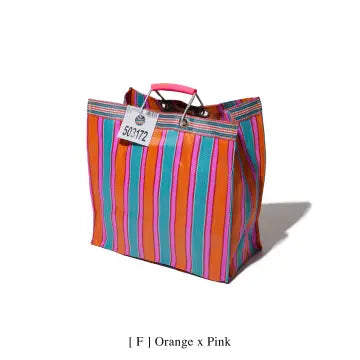 Recycled Plastic Stripe Bag - Orange & Pink