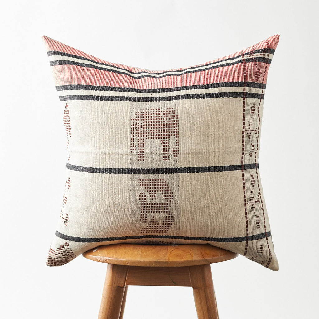 Handwoven Naga Hmong Cream & Red Pillow Cover 20"x20"