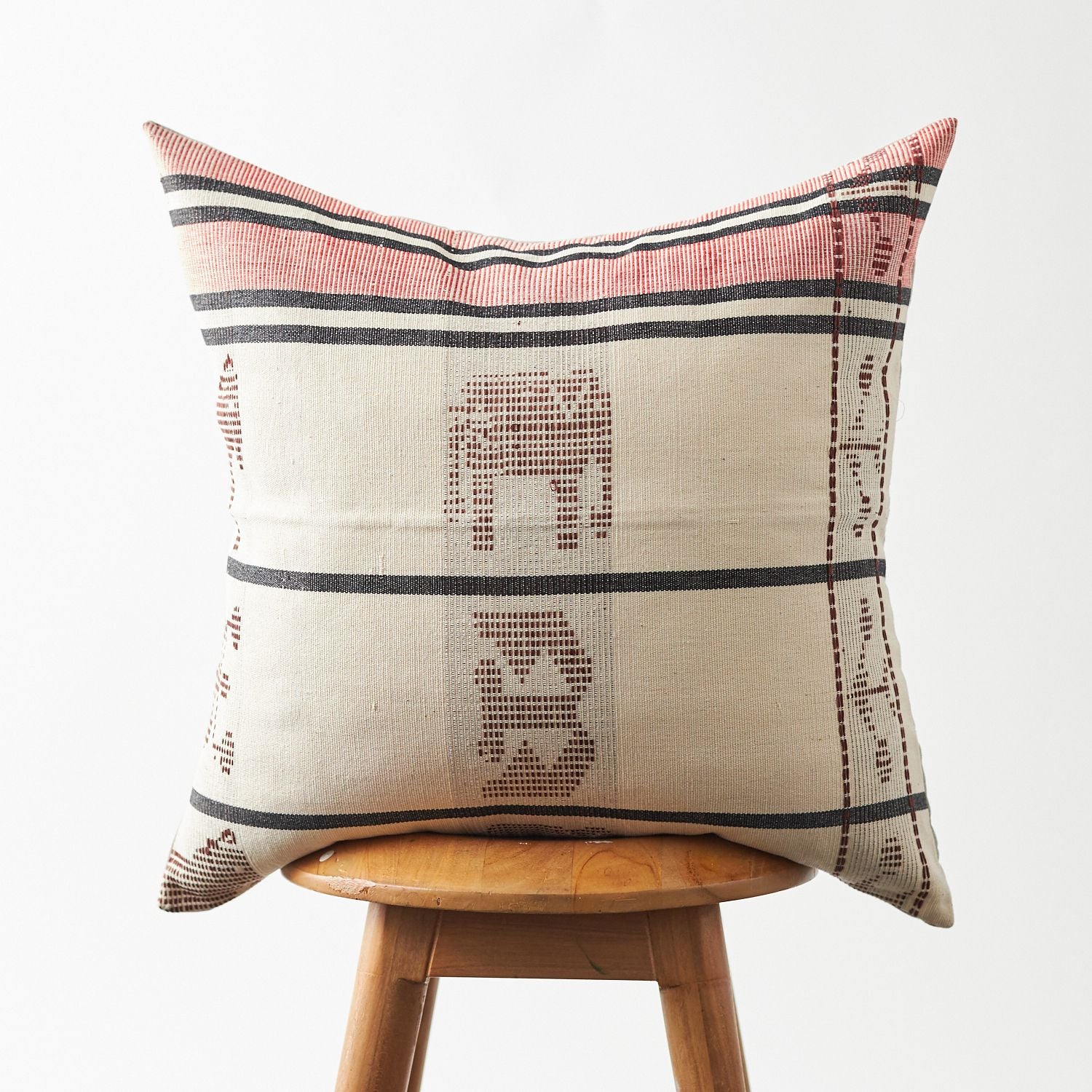 Handwoven Naga Hmong Cream & Red Pillow Cover 20"x20"