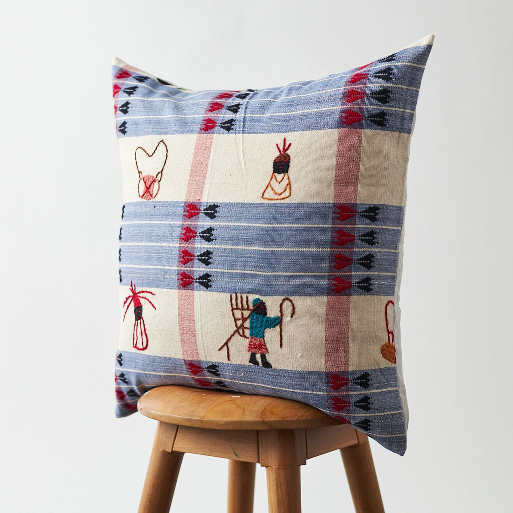 Handwoven Naga Hmong Blue, Cream, & Red Pillow Cover 20"x20"