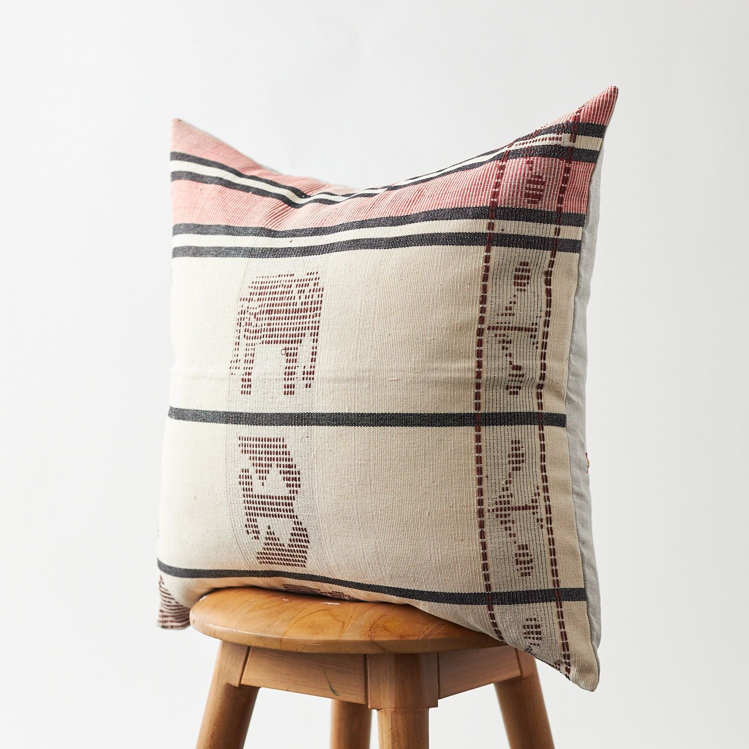 Handwoven Naga Hmong Cream & Red Pillow Cover 20"x20"