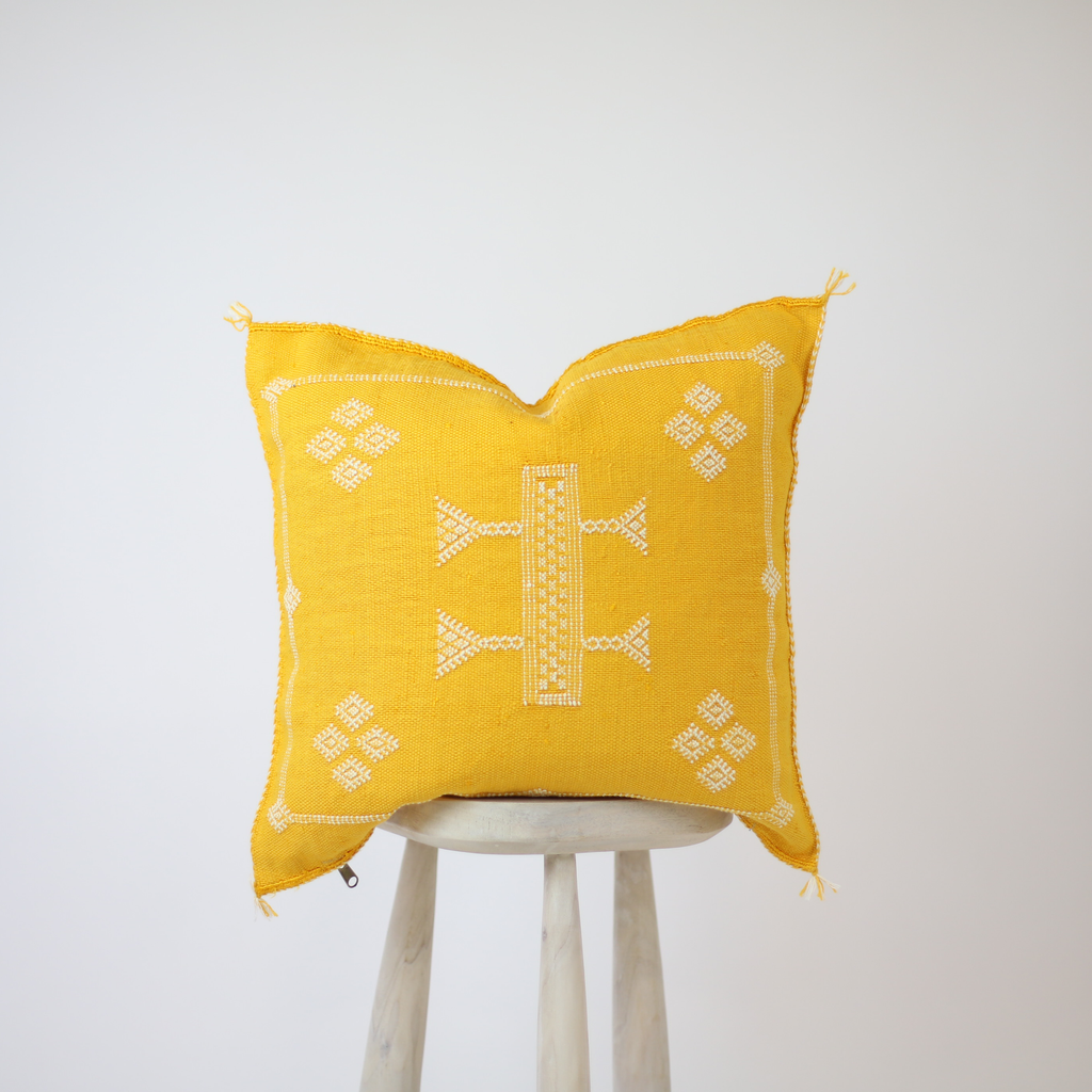 Beas Yellow Cactus Silk Pillow Cover